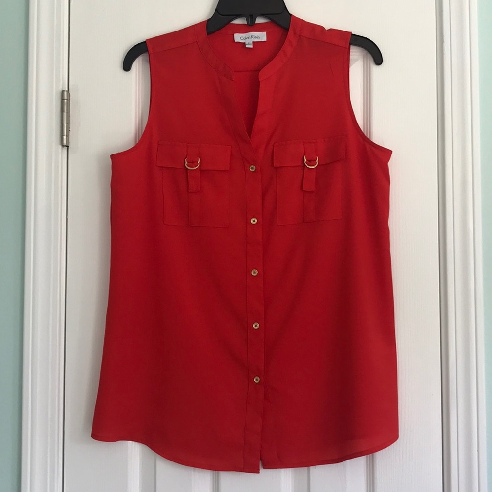 Calvin Klein Red Medium Sleeveless Top